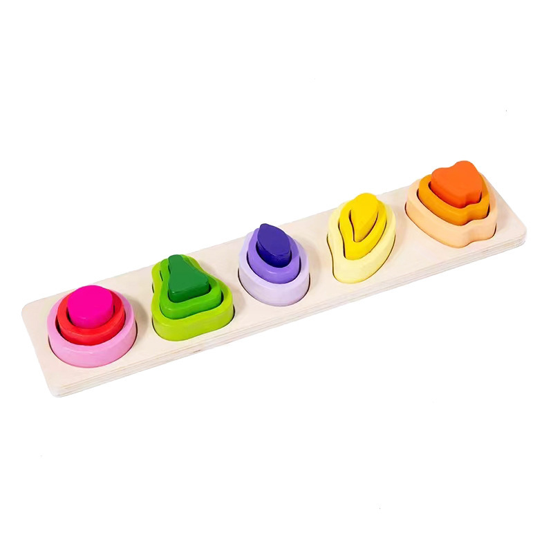 Shape five sets of column geometric matching toys Montessori 0-3 years old children's teaching aids wooden toys early education building blocks cross border