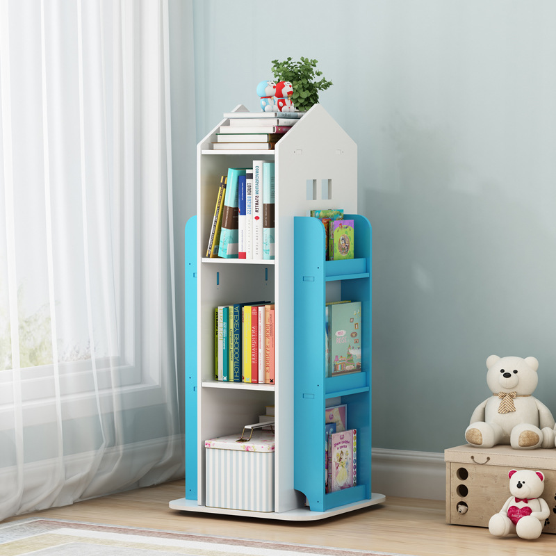 Книжная полка напольная простая 360-градусная вращающаяся детская многоуровневая шкаф для хранения книг