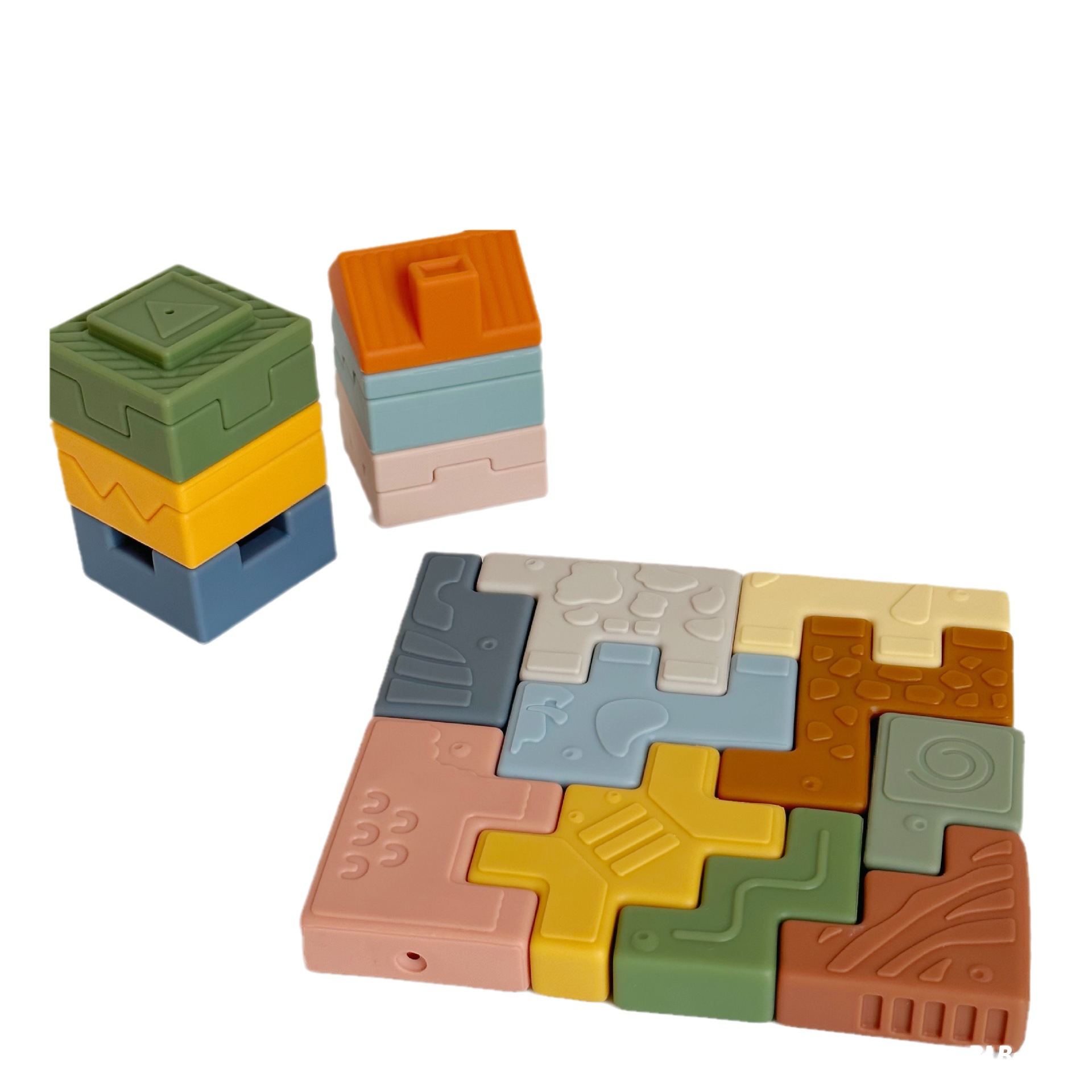 Cross-Border Infant and Toddler Cognitive Soft Building Blocks Animal House Graphics Soft Rubber Relief Educational Jenga Teether Toy New