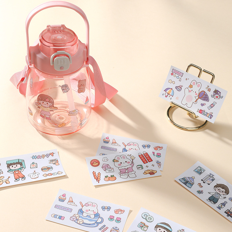Hand account sticker goo card cute cartoon waterproof transparent sticker girl plastic cup stationery Cup sticker wholesale