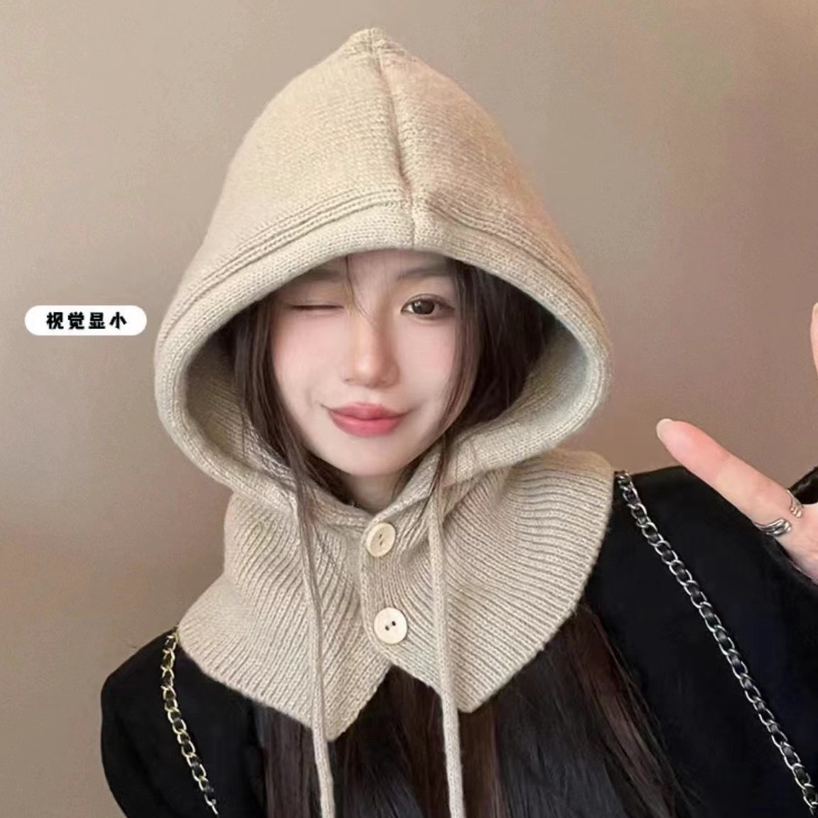 Женская балаклава из Южной Кореи, осень-зима, теплая, вязаная, с защитой для ушей и шеи, капюшон, модный шарф, однослойная шерсть