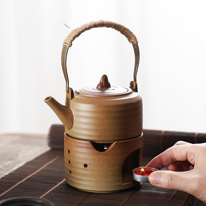 Pumpkin-Shaped Stoneware Teapot with Handle, Single Pot Candle Warmer Tea Stove Base for Home Use, Small Stove for Brewing Tea