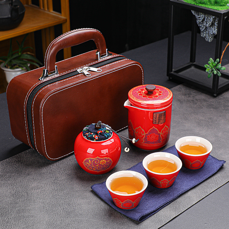 High-end Travel Tea Set Outdoor Portable Tea Set Portable Car Express Cup Storage Bag Gift