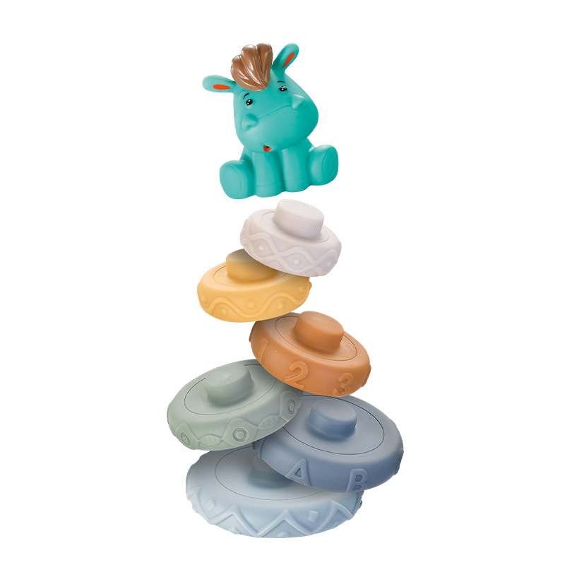 Cross-Border Infant Multi-Layer Soft Rubber Jenga Building Blocks Rainbow Circle Pinch Teether Children's Early Education Cognitive Toys