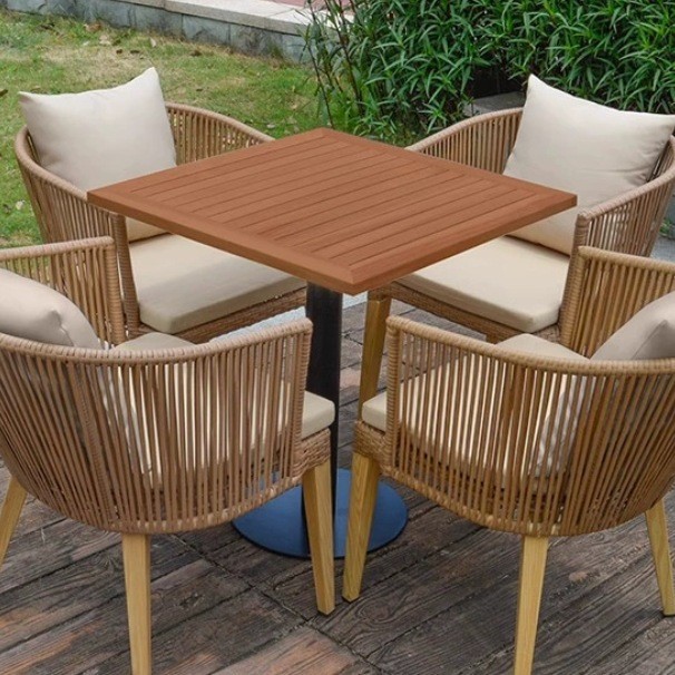 Auman Outdoor Table and Chair Combination Leisure Wooden Outdoor Rattan Chair Five-piece Courtyard Garden Plastic Wood Balcony