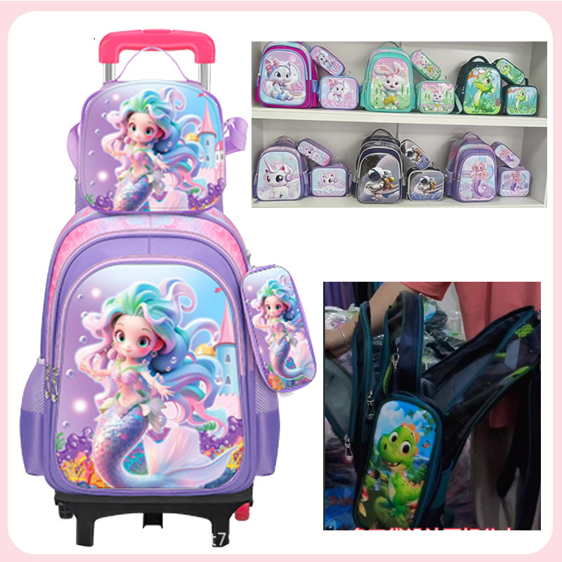 Factory in stock New Exterior Single Three-Piece Backpack Large Capacity Boys and Girls Primary School Children's Trolley Schoolbag