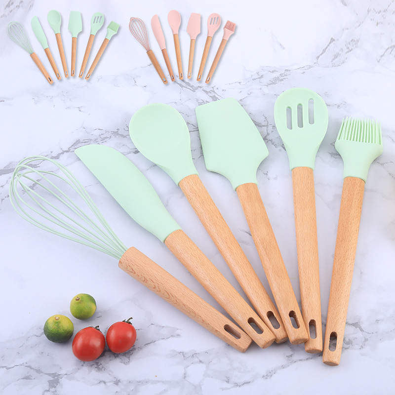 Силиконовый набор для выпечки, 6 предметов, деревянные ручки, скребки и венчики