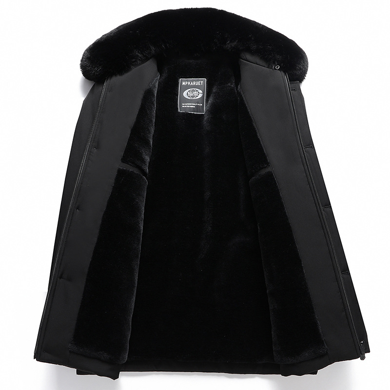 fleece-lined thickened winter cotton-padded coat for middle-aged father 40-year-old men's stand collar coat 50 men's cotton-padded jacket coat