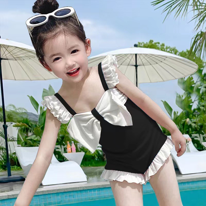 New Parent-child Swimwear Women's One-piece Ruffled Girl Princess Cute Bow Vacation Seaside Mother-daughter Swimwear