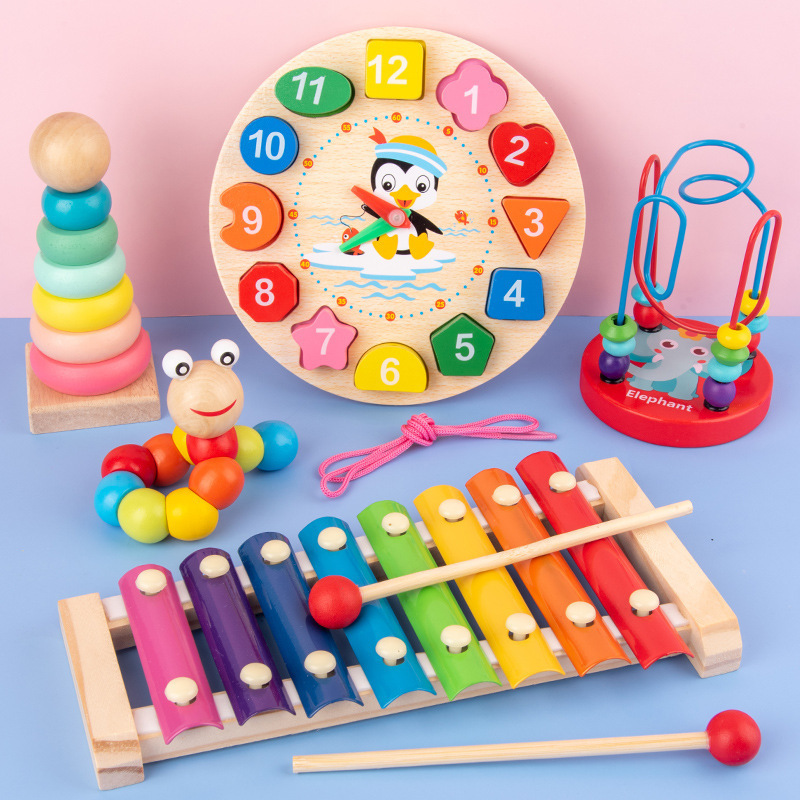 Cross-border free shipping children's educational toys wooden baby enlightenment early education eight-tone accordion boys and girls baby musical instruments