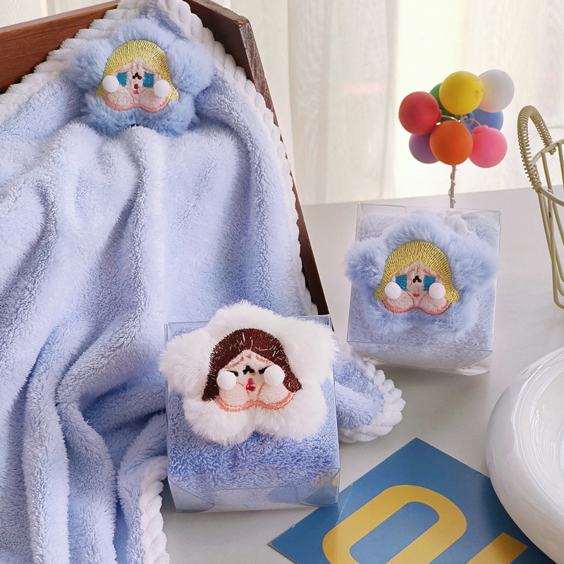 New Crying Baby Creative Towel Souvenir Gift with Cartoon Kidsren's Square Towel Coral Velvet That Can Be Hung for Face Washing