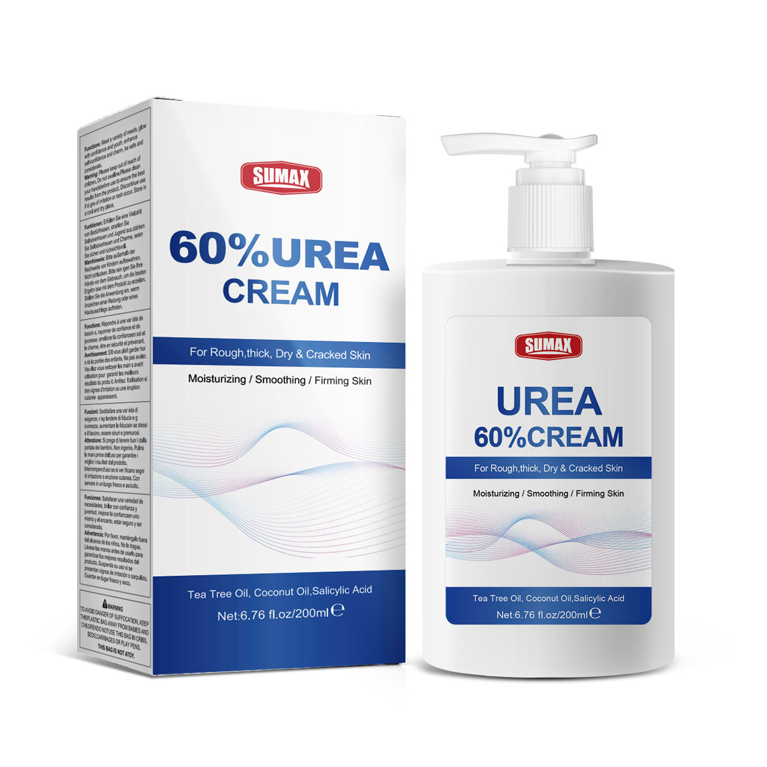 Sumax Cross-Border Export English Packaging Amazon Temu200Ml White Bottle Urea Foot Cream