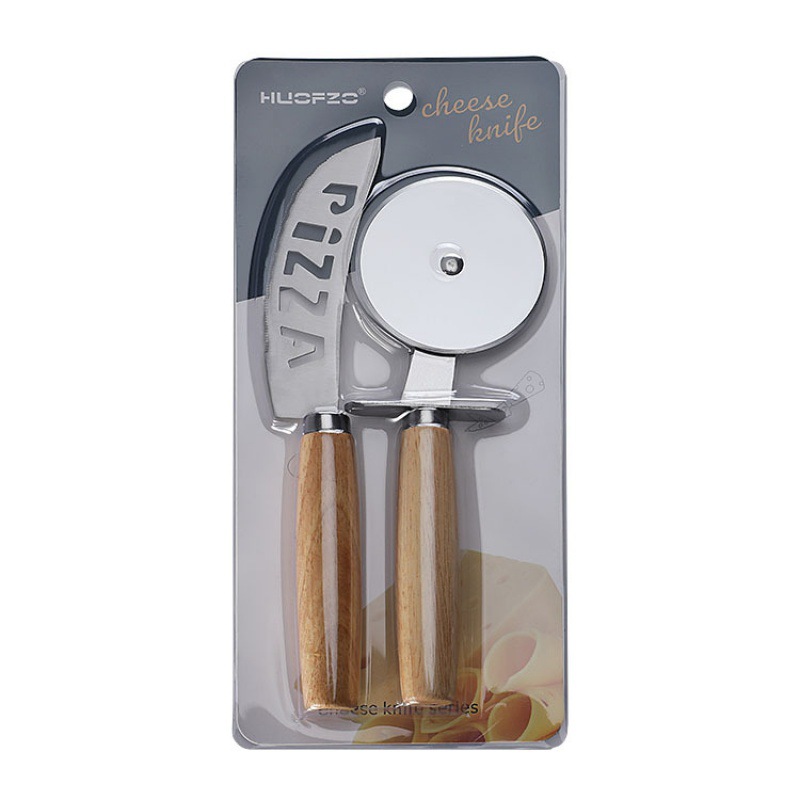 Rubber Wood Cheese Knife Pizza Knife Serrated Knife Roller Knife Household Baking Pizza Wheel Knife Cheese Knife Tool Set