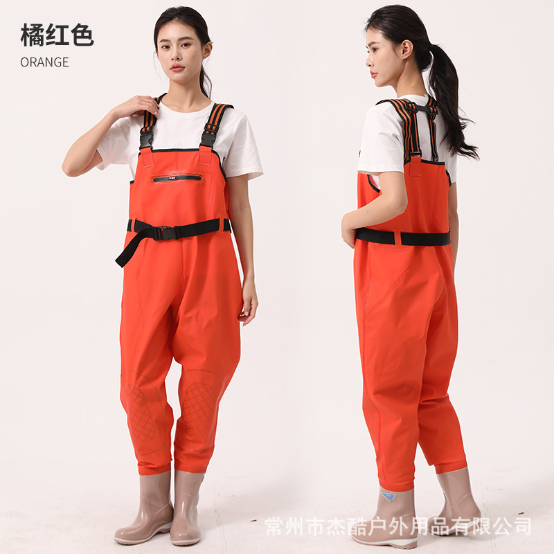 Women's water pants half-body rain pants waterproof clothes women's catch fish one-piece full body fishing leather fork water shorts pants thickened