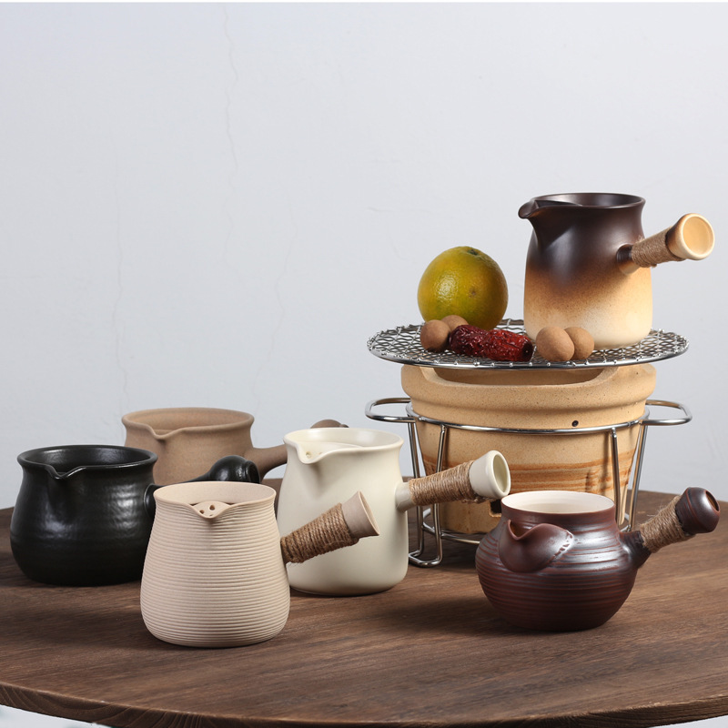 Глиняный чайник с боковой ручкой, жареный чайник для открытого огня