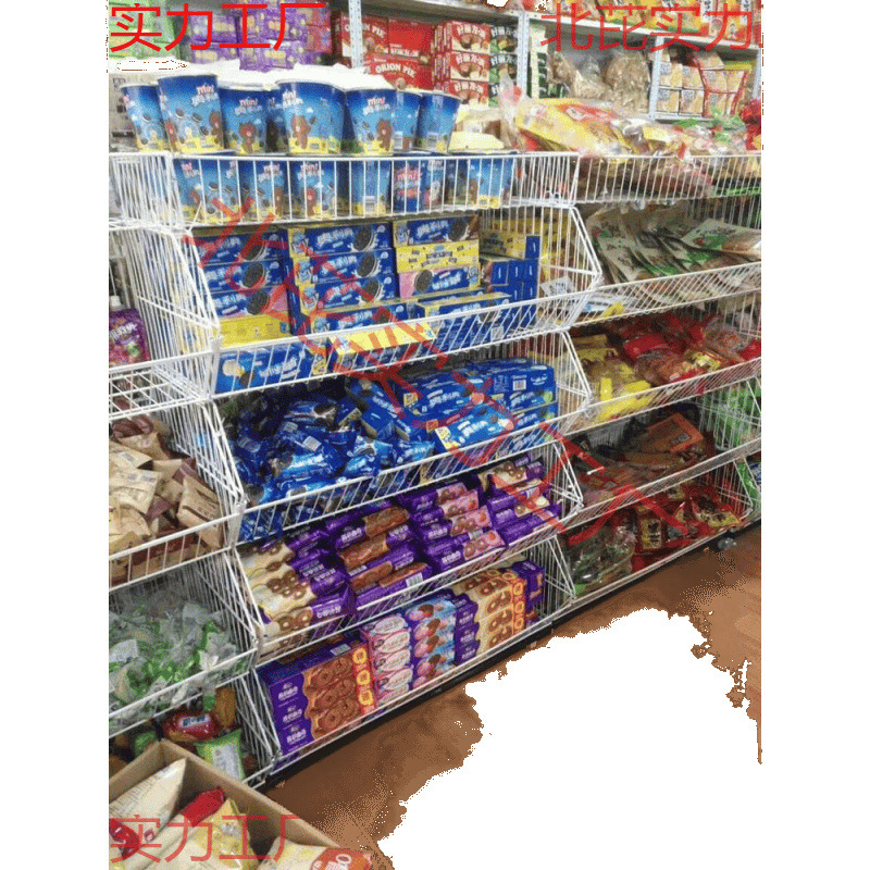 Supermarket Slant Basket Shelf Small Convenience Store Food Rack Pharmacy Toy Store Clothing Snack Promotion Rack with Wheels