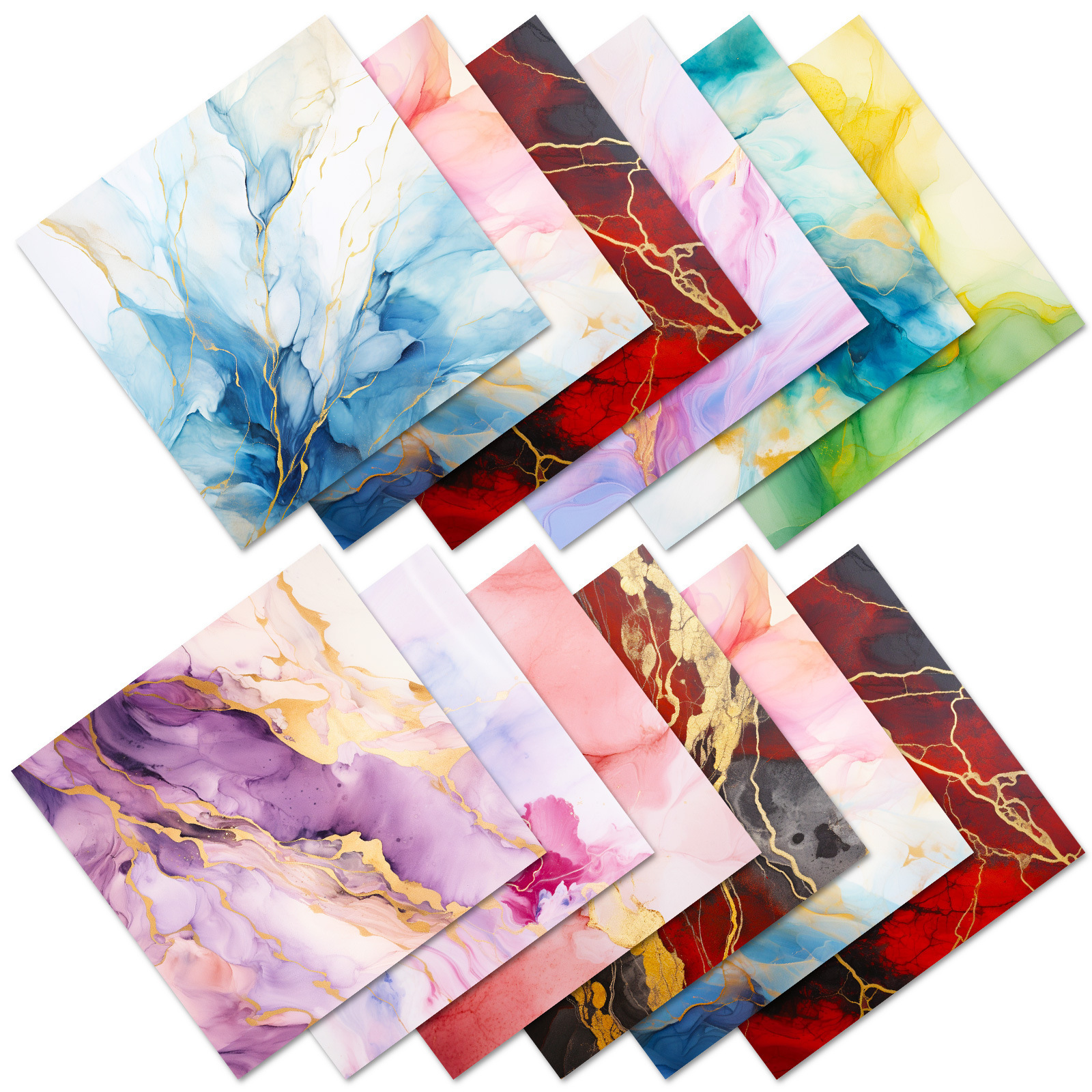 12 Sheets/Pack Red Pink Marble Gilt Background Paper DIY Cross-Border New Handbook Cutting Thin Material Paper