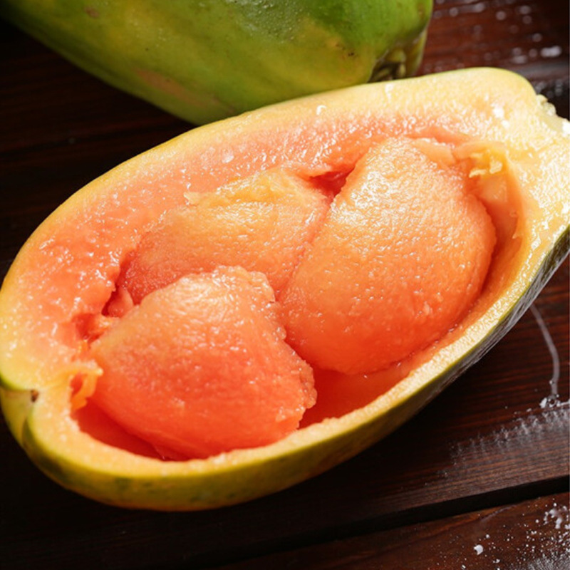 Red Heart Papaya, Fresh Seasonal Fruit, Seasonal Green Papaya, Milk, Rock Candy Heart, Freshly Picked, Freshly Harvested, Straight Hair from the Orchard
