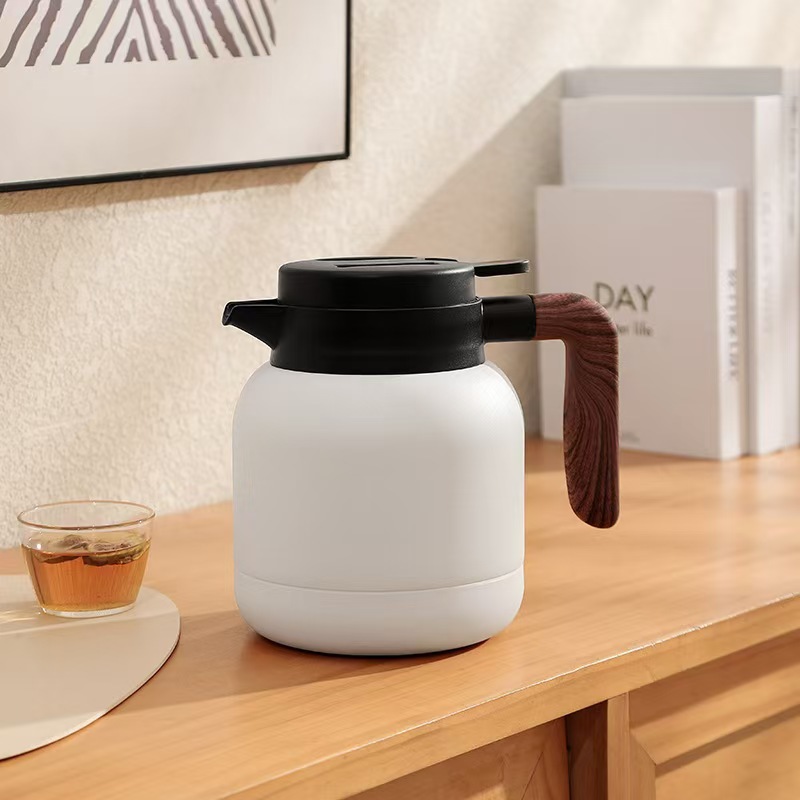 Large-Capacity Wood Grain Handle Office Tea Water Separation Stewing Teapot Household Portable Insulated Kettle Portable Frosted Texture