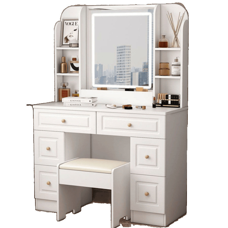 Solid Wood Dressing Table Bedroom Simple Modern Small Large Capacity Storage Cabinet Dressing Table Light Luxury Touch Lamp Dressing Table