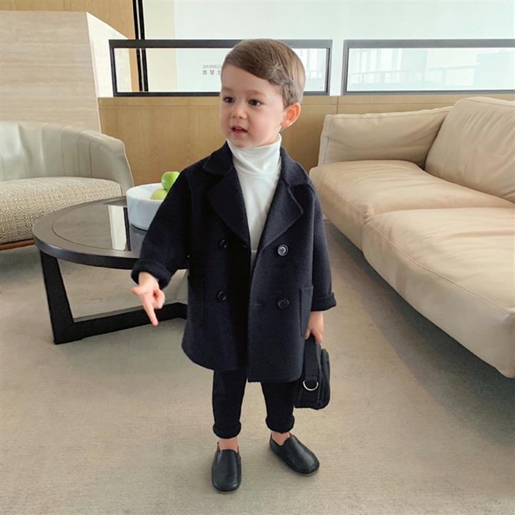 Autumn New Woolen Coat Children's Wear Boy's Handsome Coat Mid-length Korean Coat Coat for Children