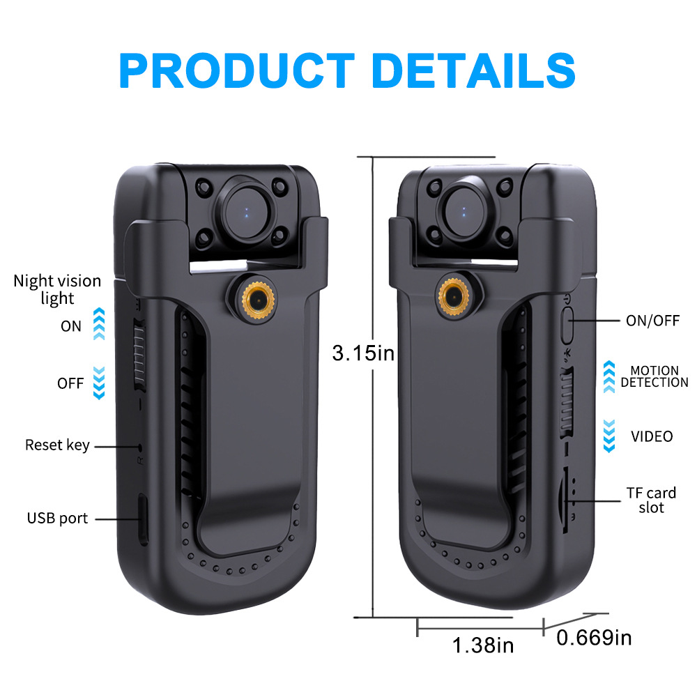 New Wifi Wireless Back Clip Camera Conference Outdoor Recorder Night Vision Pocket Photography Hd Sports Camera