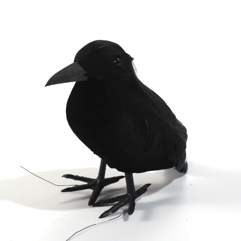 Simulated Black Crow Feather Animal Halloween Props Flocked Crow Ghost Festival Ornaments Horror Decorative Props