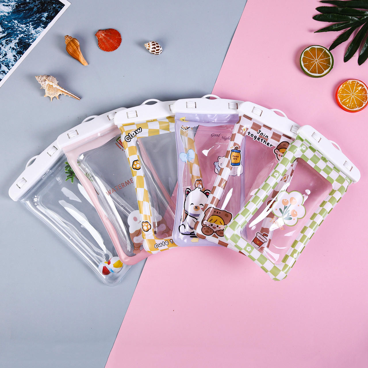 Trendy Pvc Cute Cartoon Inflatable Waterproof Mobile Phone Case for Swimming and Diving Touch Screen Transparent Waterproof Bag with Multiple Patterns