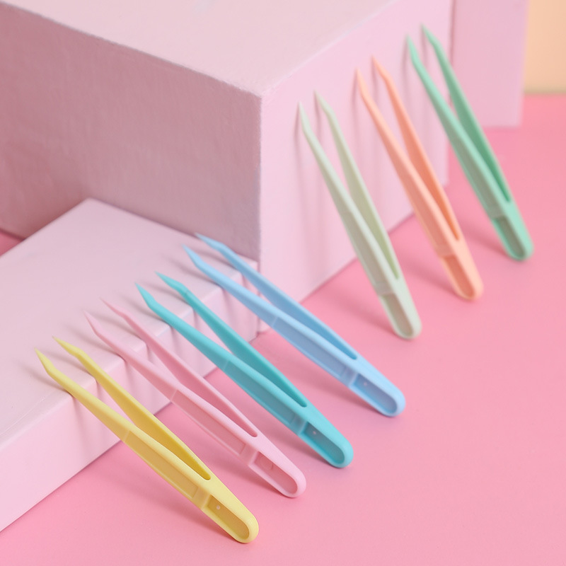 8cm Straight Head Colorful Handbook Clip Plastic Bag Sticker Guka Tweezers Plastic Tweezers Hard Tweezers