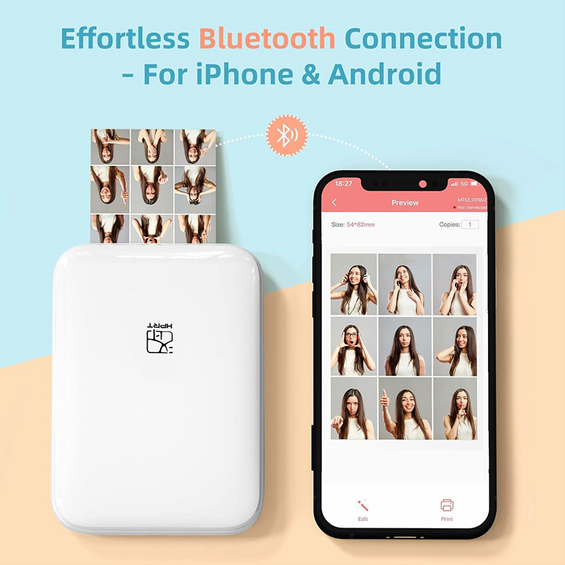 Мини-принтер цветных фотографий, трехдюймовый, портативный, Bluetooth