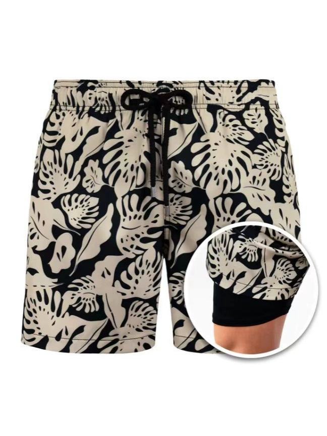 Cross-border Summer European and American Men's Beach Pants Sports Printing Double Shorts Product Upgrade Pocket Drainage