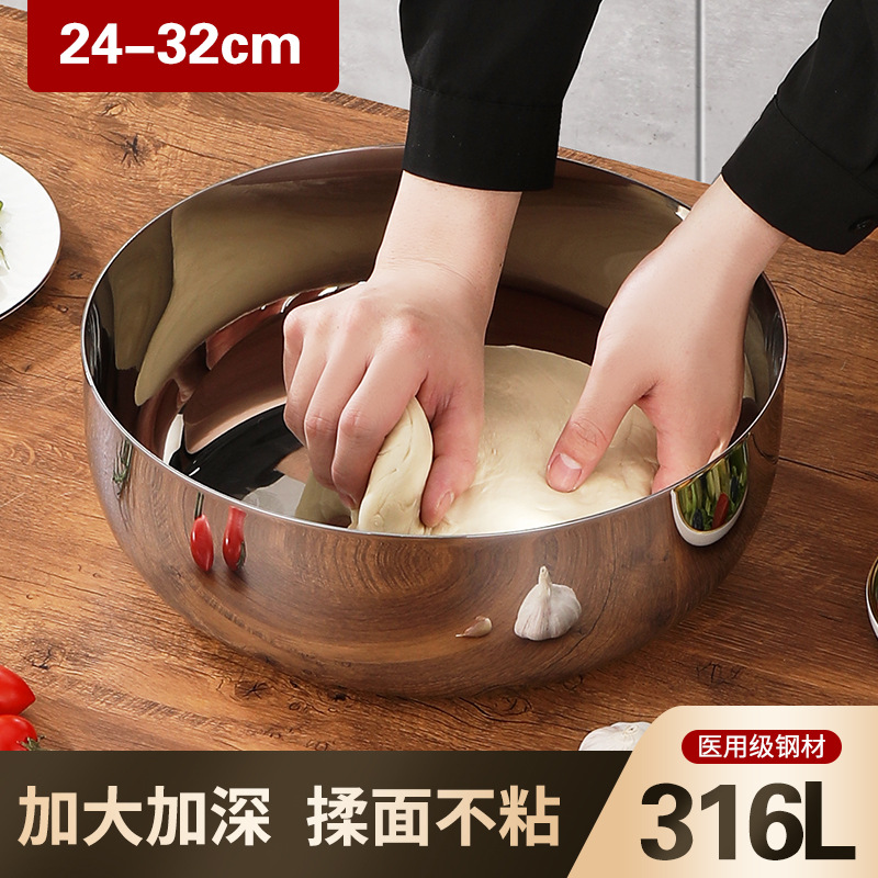 Утолщенная трехслойная чаша из нержавеющей стали 316, углубленная чаша для замеса, чаша для горячего супа с крышкой, пищевая категория