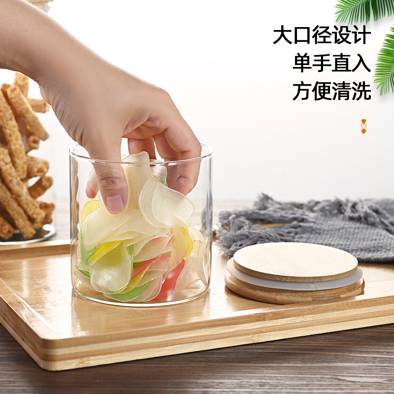 High Borosilicate Glass Sealed Jar Bamboo Lid Tea Jar Transparent Glass Storage Jar Candy Jar Kitchen Coarse Grain Storage Jar