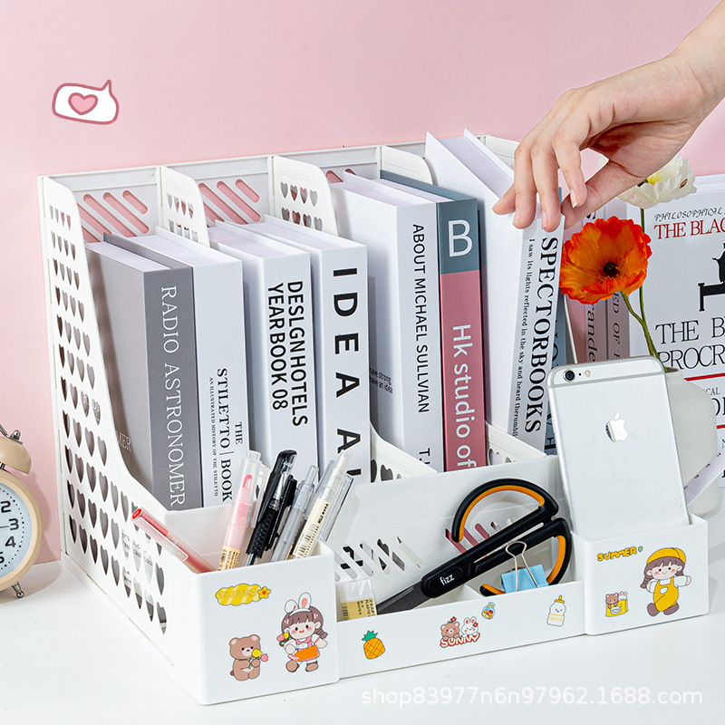 Desktop Data File Column Office Thickened File Storage Rack Four-Link with Pen Holder Extra Large Capacity File Box