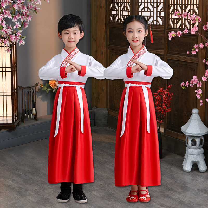 Children's Chinese-style hanfu ancient costume boys and girls three-character Sutra disciples children's clothing primary school student opening ceremony performance costume