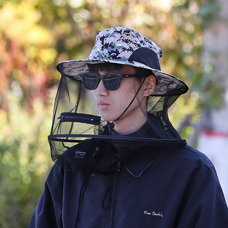 Hongchuan Outdoor Fishing Hat Anti-Mosquito Hat Removable Sun Protection Anti-Mosquito Hat Breathable Sun Hat Camouflage