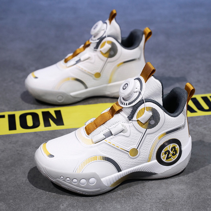 Basketball Shoes New Leather Rotary Buckle Children's Shoes Youth Basketball Shoes sneaker Parent-Child Practical Sports Shoes