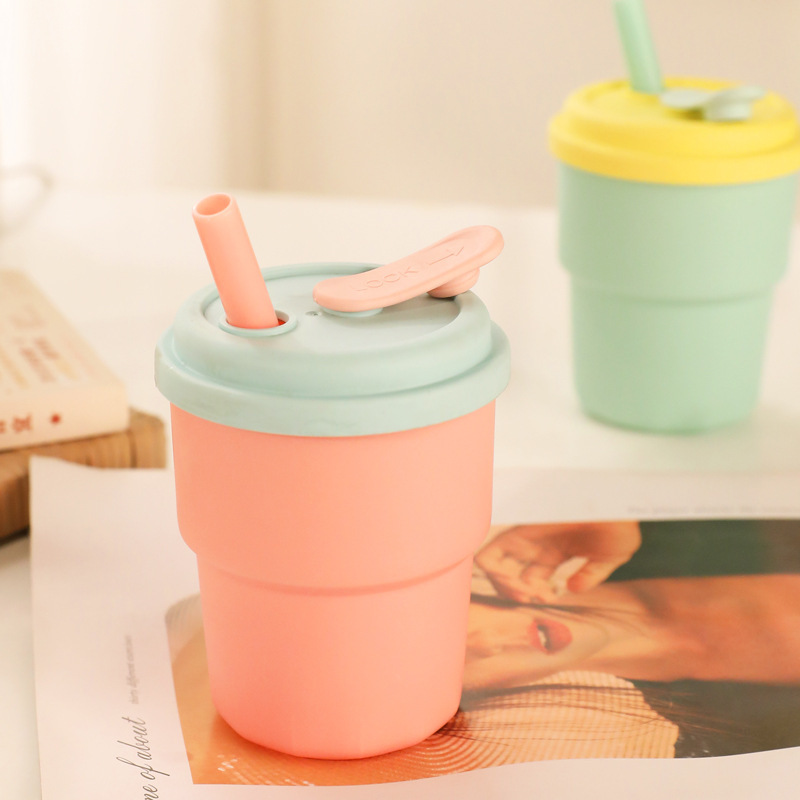 New Internet Celebrity Silicone Straw Cup Portable Plastic Bamboo Cup Food Grade Baby Learning Drinking Cup Milk Cup Coffee Cup