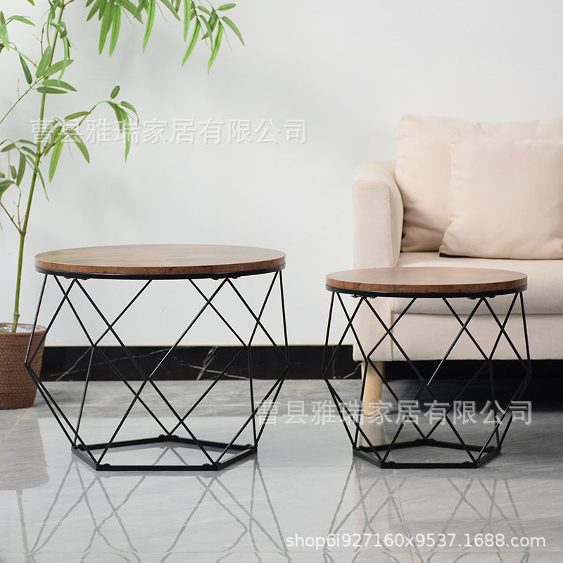 Nordic Retro Round Coffee Table Wrought Iron Internet Celebrity Sofa Side Table Balcony Coffee Table Modern Small Apartment Bedroom Table