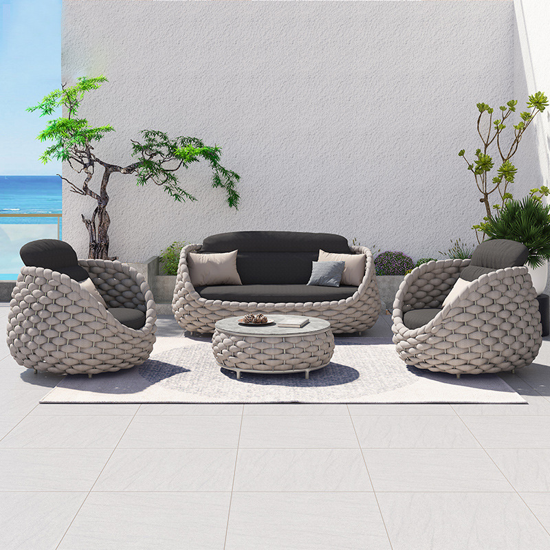 Outdoor Sofa Courtyard Villa Balcony Rattan Chair Coffee Table Furniture Combination Waterproof Sun Protection Rattan Garden Nordic Leisure