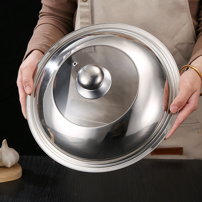 Manufacturer Wholesale Stainless Steel Pot Lid Explosion-Proof Glass Visual Combination Lid Wok Flats Bottom Large Pot Lid 28Cm-40Cm