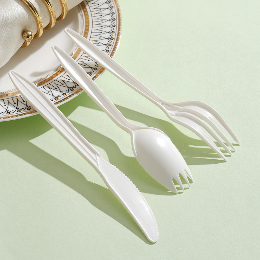 Foreign trade wholesale 6 inch corn starch disposable degradable knife and fork spoon thick takeaway tableware spoon fork