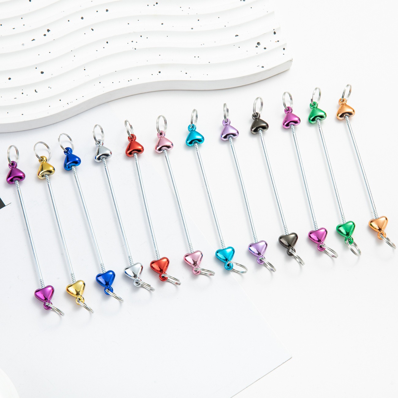 Creative DIY Beaded Heart Keychain Accessories Pendant New Plastic Beaded Rod Beaded Keychain Accessories