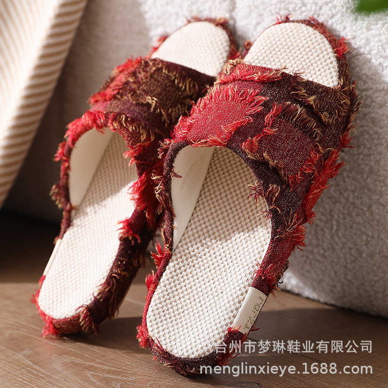 Linen slippers basin bottom slippers soft bottom mute home spring and summer Four Seasons couple breathable cotton linen slippers non-slip breathable