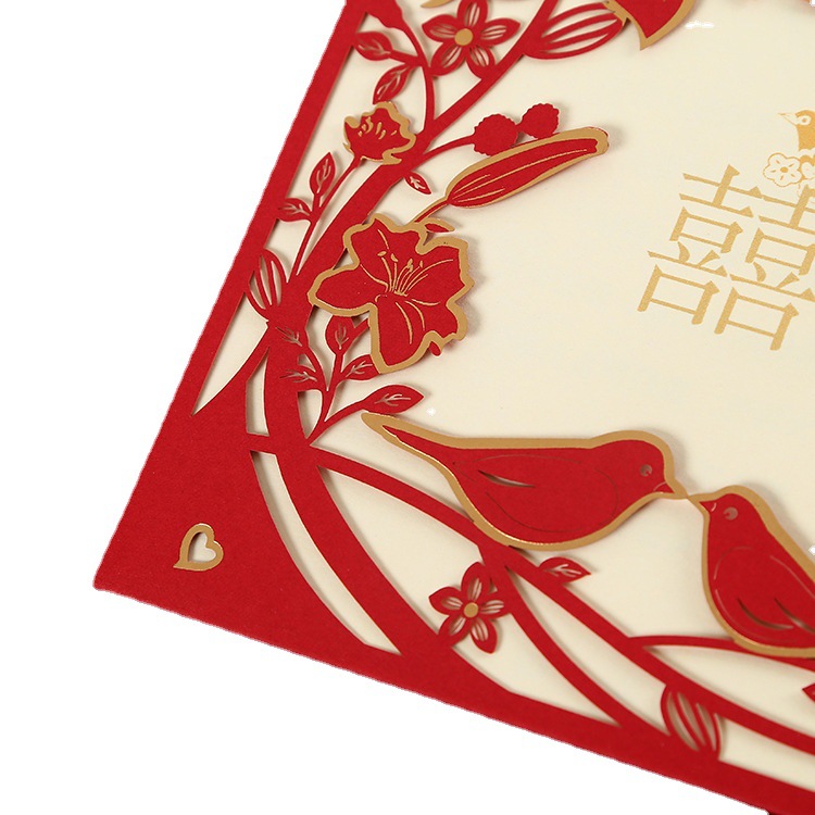 Manufacturer Processes and Customizes Personalized Chinese Bronzing Creative Wedding Invitations. Wedding Chinese Red Cut Out Wedding Invitations