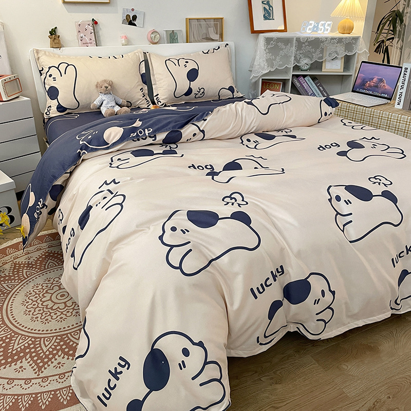 Factory wholesale four-piece cartoon one-piece bedding dormitory sheets quilt cover ins quilt cover three-piece spring