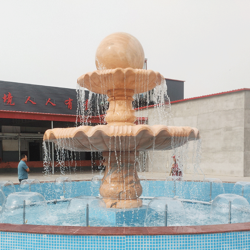 Stone Fountain Feng Shui Ball Evening Red Fountain Marble Feng Shui Ball Outdoor Courtyard Villa Landscape Sculpture Fountain