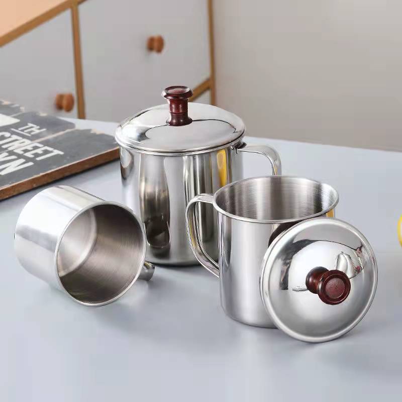 Food-Grade 304 Stainless Steel Water Cup, Kindergarten Cafeteria Anti-Scalding and Anti-Fall Cup, Household Tea Cup with Lid, Mouthwash Cup