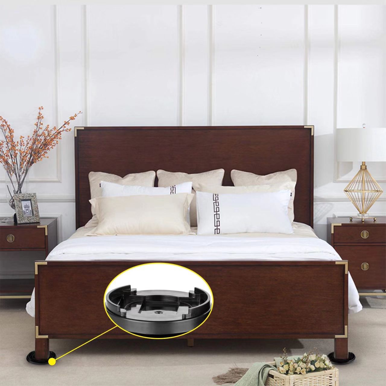 Round Multi-card Slot Design Bed Foot Table Foot Cabinet Foot Furniture Foot Mat Non-slip Fixed Wheel Cut Floor Carpet