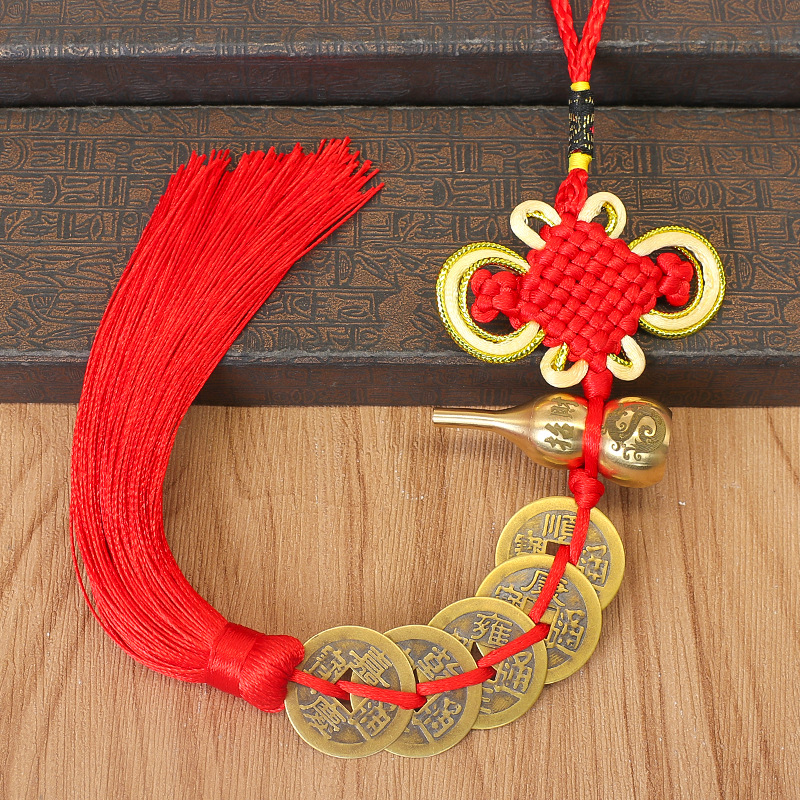 Door-To-Door Five Emperors Money Pendant Auspicious Knot Copper Gourd Pendant Fulu Ankang Five Emperors Money Authentic Auspicious Pendant